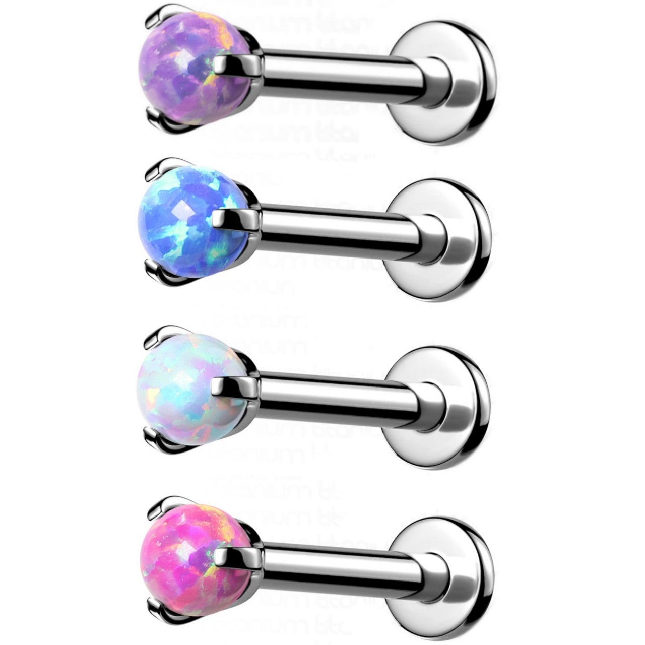 Implant Grade Titanium Internally Threaded Claw Set Opal Ball Top Labret Labret Impulse Piercings