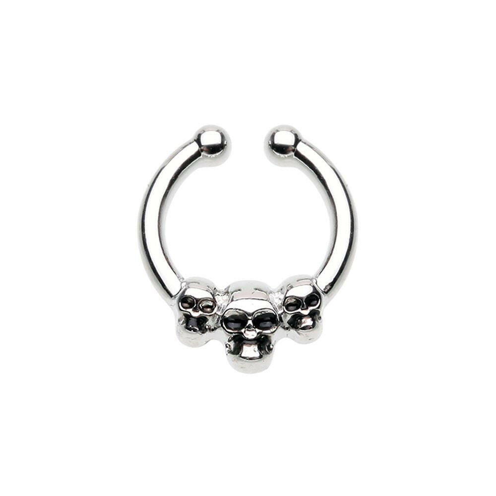 Triple Skull Head Fake Septum Clip-On Ring Fake Septum Ring Impulse Piercings