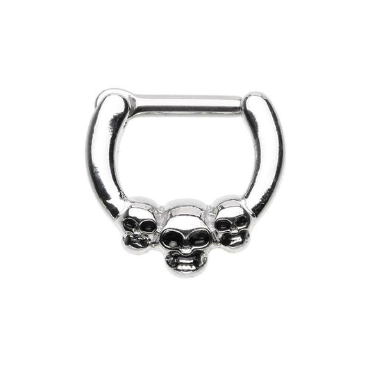 Triple Skull Head Septum Clicker Septum Ring Impulse Piercings 16 GA (1.2mm) 1/4" (6mm)