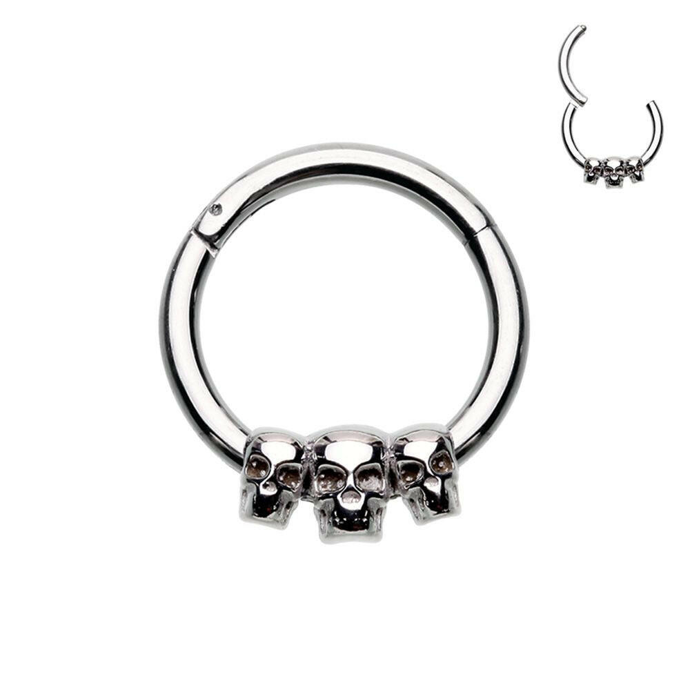 Triple Skull Steel Seamless Hinged Clicker Ring Captive Bead Impulse Piercings