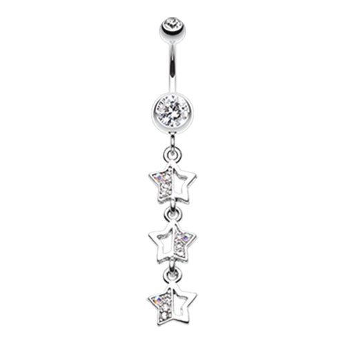 Triple Sparkling Star Belly Button Ring Navel Ring Impulse Piercings Clear