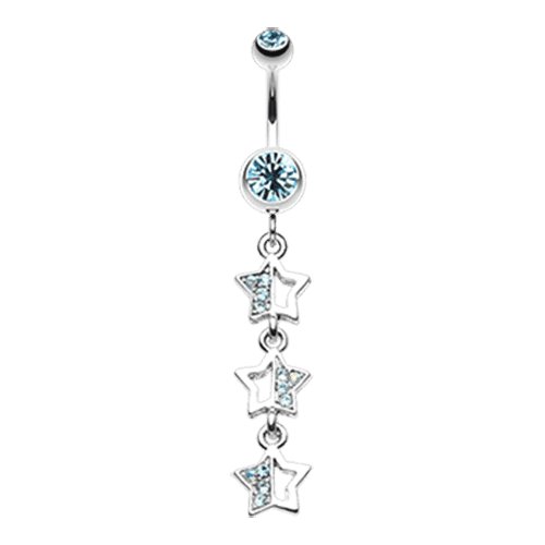 Triple Sparkling Star Belly Button Ring Navel Ring Impulse Piercings Aqua