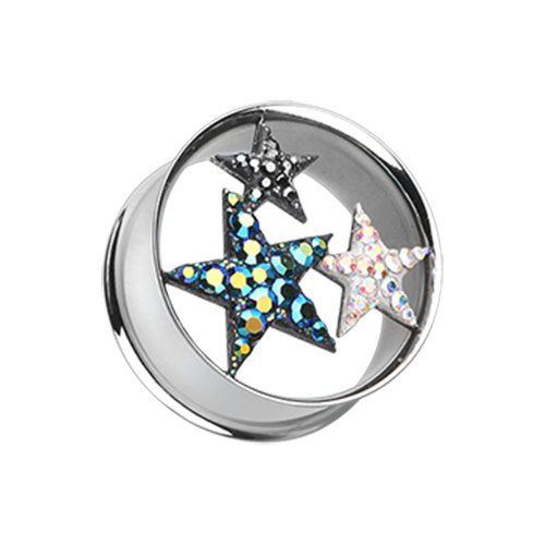 Triple Star Multi-Sprinkle Dot Tunnel Ear Gauge Plug Earrings Plug Earrings Impulse Piercings 2 GA (6.5mm)