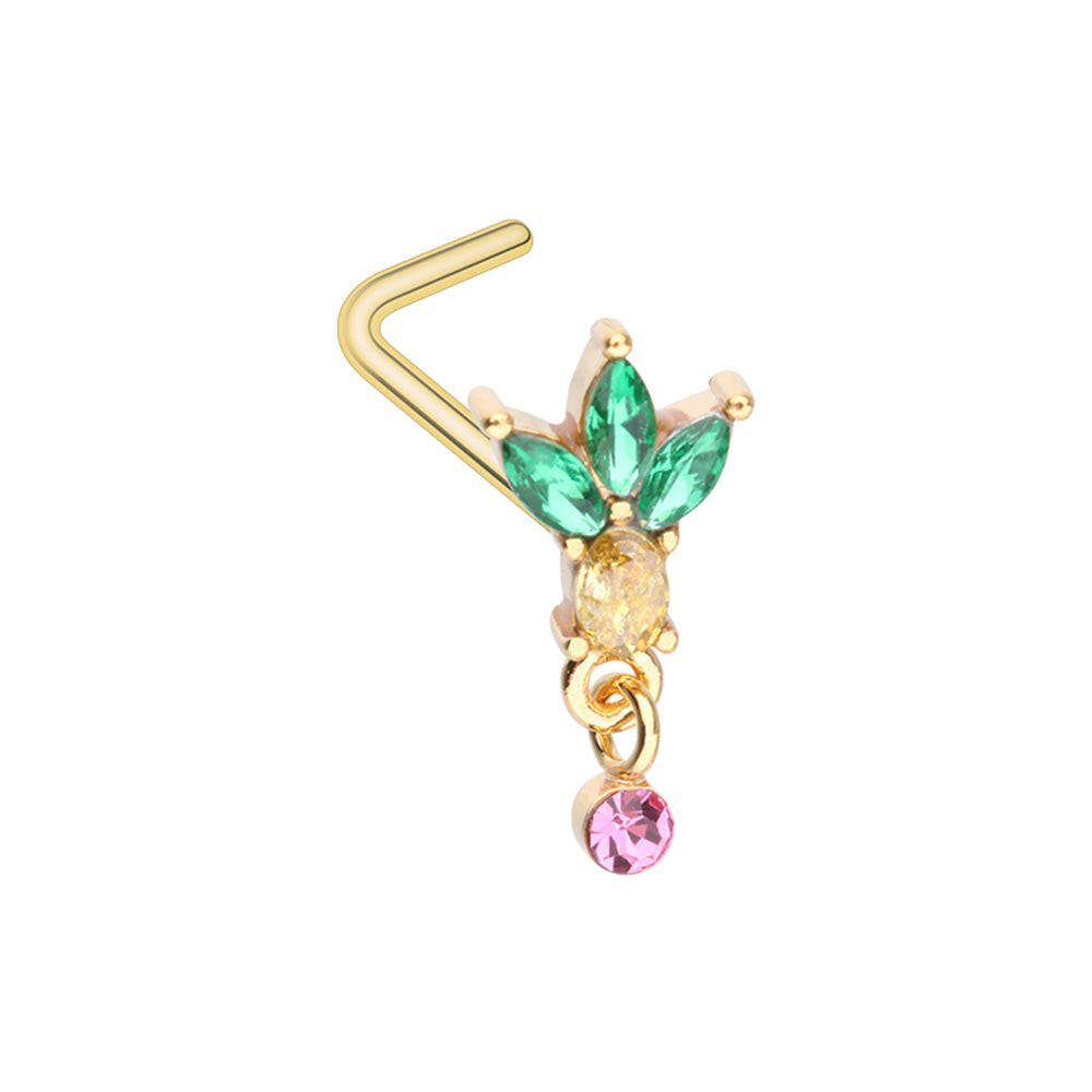 Tropical Pineapple Dangle Gem L-Shaped Nose Ring Impulse Piercings