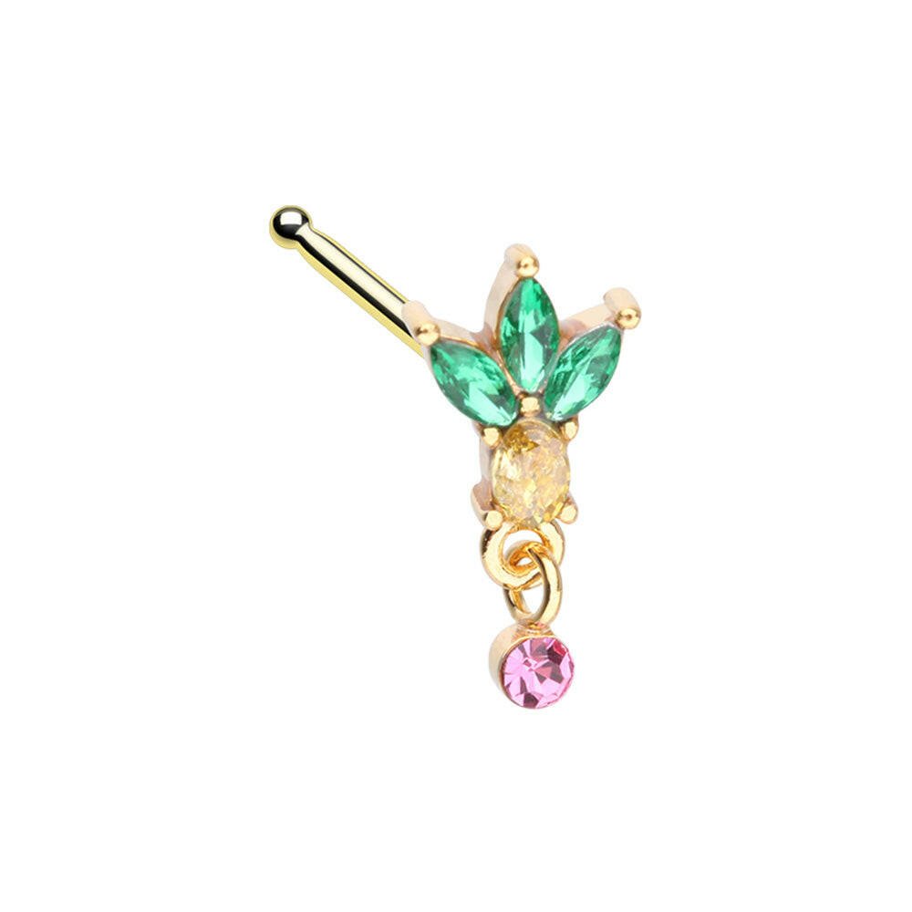 Tropical Pineapple Dangle Gem Nose Stud Ring Impulse Piercings