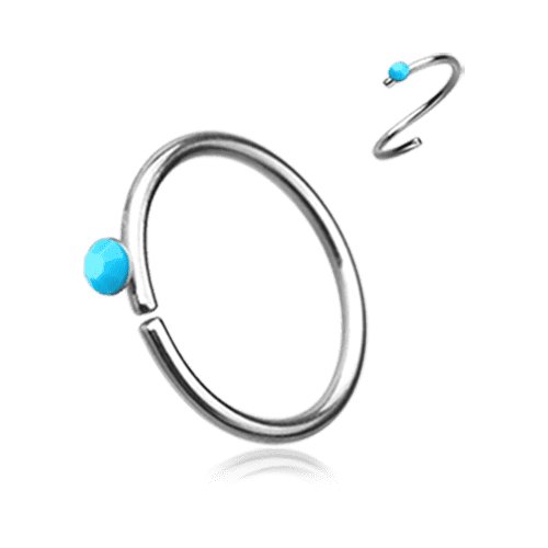 Turquoise Bead Top Bendable Steel Nose Hoop Nose Ring Impulse Piercings 20 GA (0.8mm) 5/16" (8mm) 3/32" (2mm)