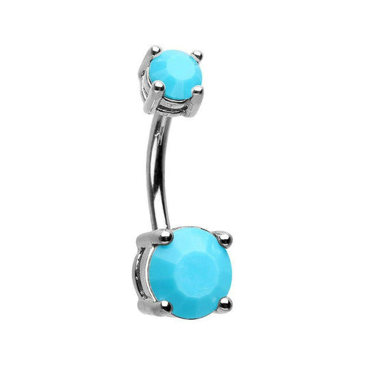 Turquoise Brilliant Gem Prong Set Belly Button Ring Navel Ring Impulse Piercings