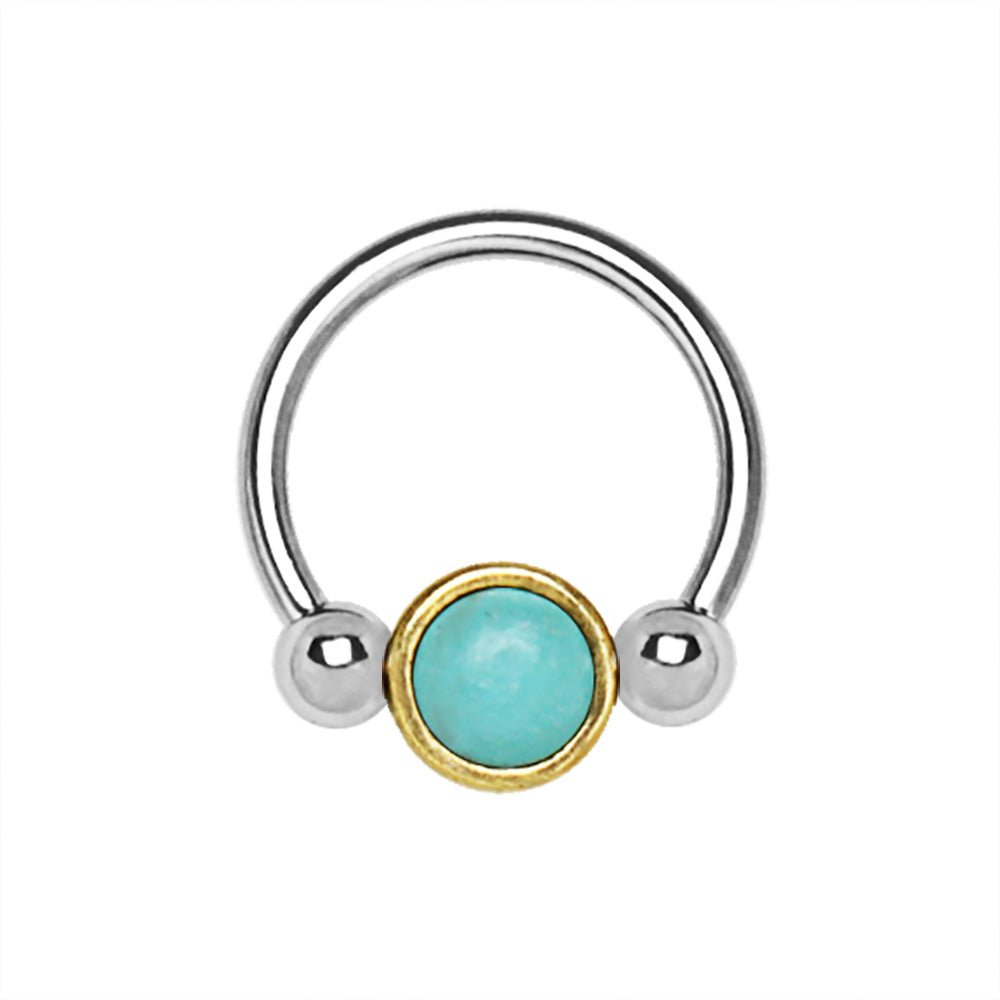 Turquoise Captive Bead Ring 16G Septum Ring Snap In Horseshoe 316L Stainless Steel - Skin Metals