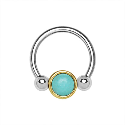 Turquoise Captive Bead Ring 16G Septum Ring Snap In Horseshoe 316L Stainless Steel - Skin Metals