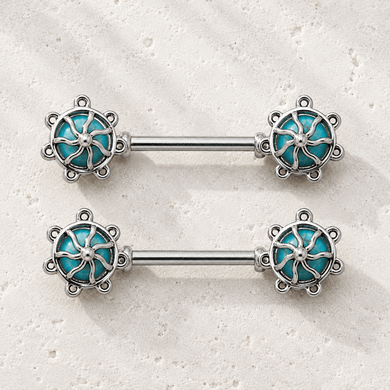 Turquoise Carousel Nipple Bar 14G Pair 316L Surgical Steel