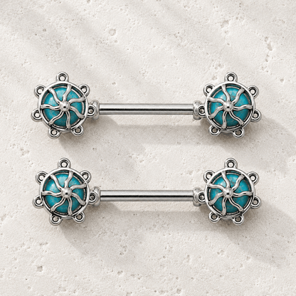 Turquoise Carousel Nipple Bar 14G Pair 316L Surgical Steel