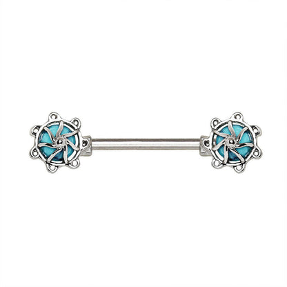 Turquoise Carousel Nipple Bar 14G Pair 316L Surgical Steel