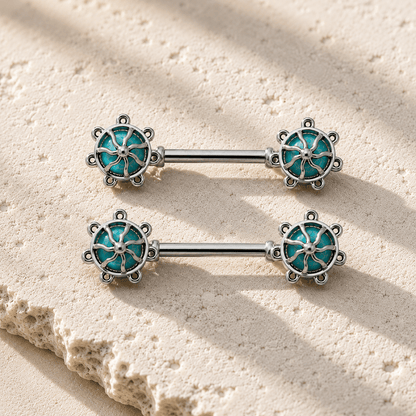 Turquoise Carousel Nipple Bar 14G Pair 316L Surgical Steel