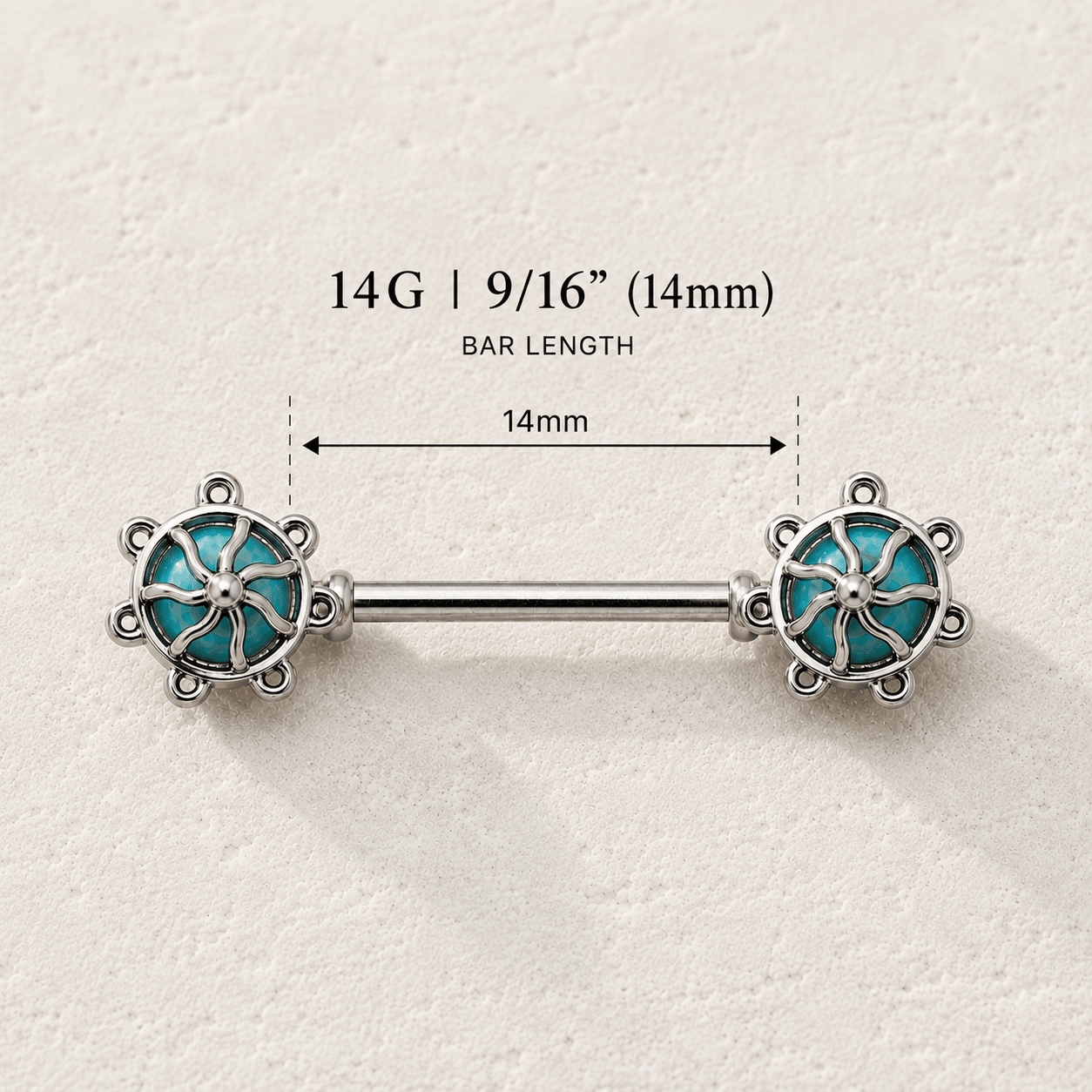 Turquoise Carousel Nipple Bar 14G Pair 316L Surgical Steel