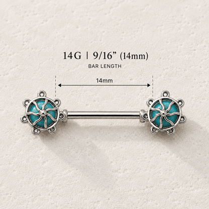 Turquoise Carousel Nipple Bar 14G Pair 316L Surgical Steel