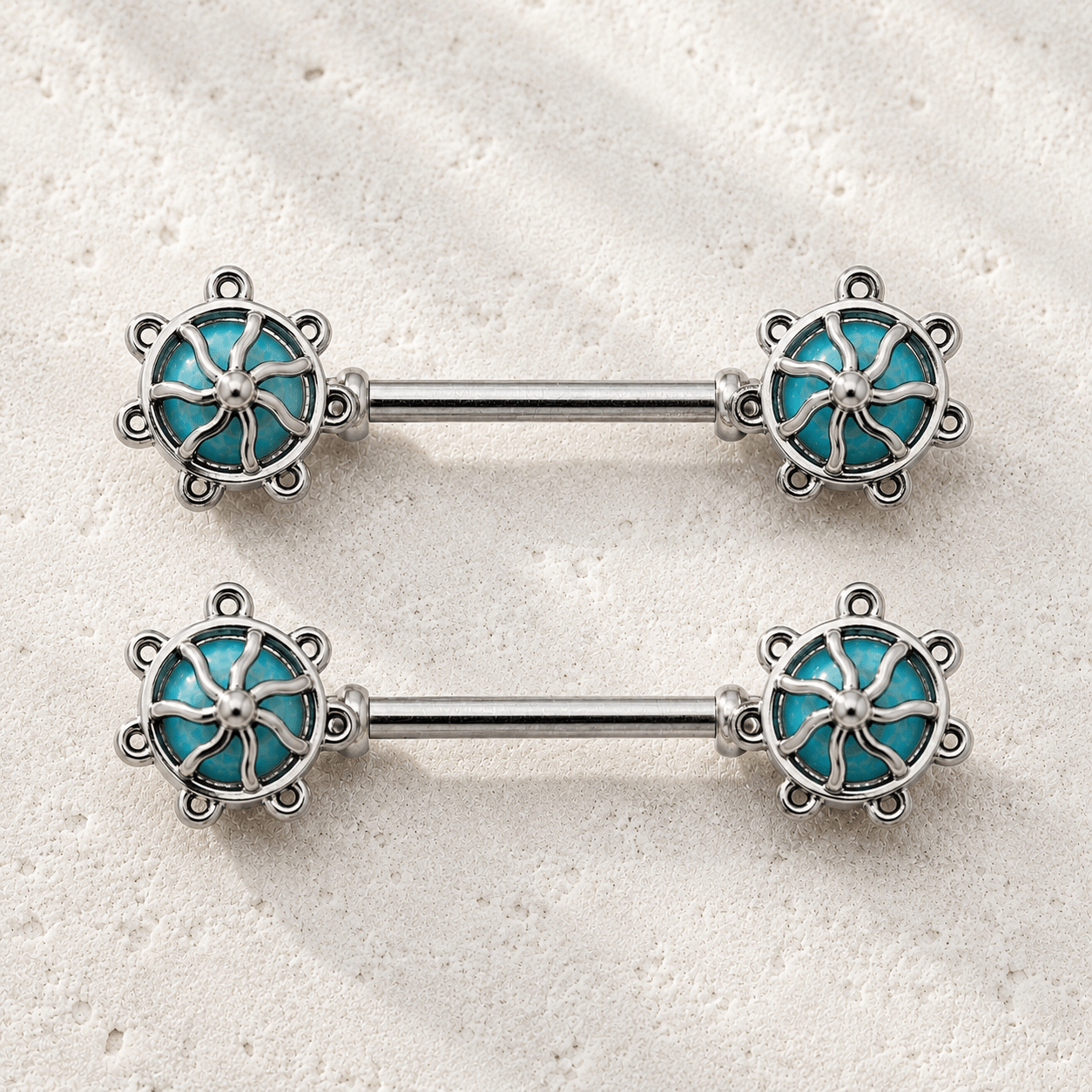 Turquoise Carousel Nipple Bar 14G Pair 316L Surgical Steel