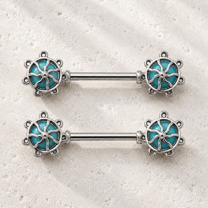 Turquoise Carousel Nipple Bar 14G Pair 316L Surgical Steel