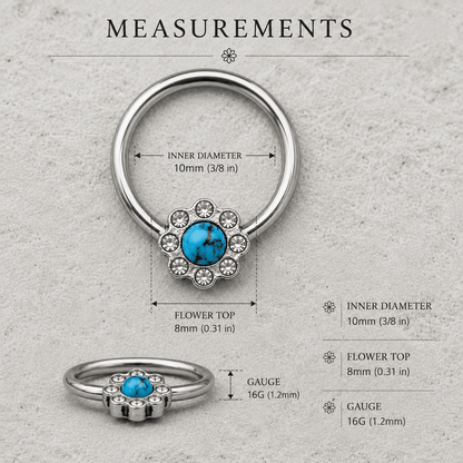 Stainless Steel Turquoise Flower Snap-in Captive Bead Ring - Skin Metals