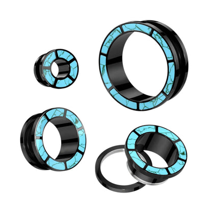 Turquoise Rimmed Black PVD Surgical Steel Screw Fit Tunnel Tunnels Impulse Piercings