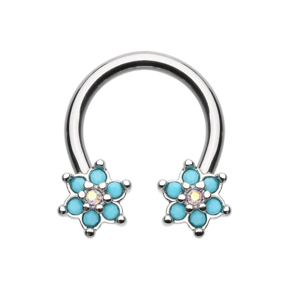 Turquoise Spring Flower Sparkle Horseshoe Circular Barbell Circular Barbell Impulse Piercings 16 GA (1.2mm)