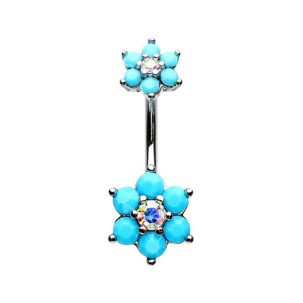 Turquoise Spring Flower Sparkle Prong Set Belly Button Ring Navel Ring Impulse Piercings