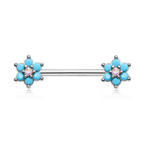 Turquoise Spring Flower Sparkle Prong Set Nipple Barbell Ring Nipple Ring Impulse Piercings