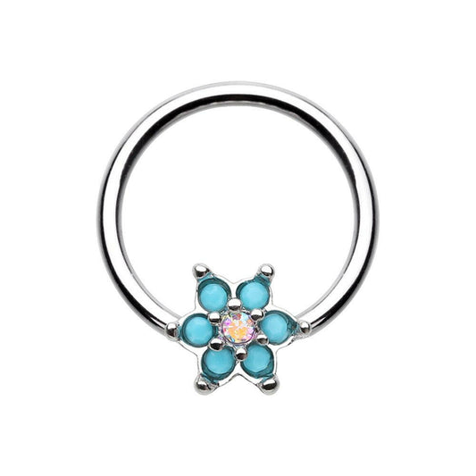 Turquoise Spring Flower Sparkle Steel Captive Bead Ring Captive Bead Impulse Piercings 16 GA (1.2mm) 5/16" (8mm)