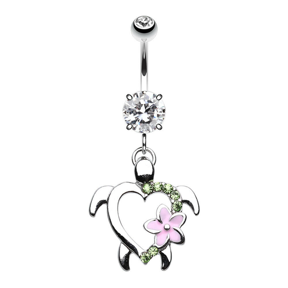 Turtle Hawaiian Flower Belly Button Ring Impulse Piercings Silver