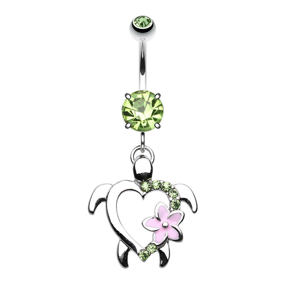 Turtle Hawaiian Flower Belly Button Ring Impulse Piercings Green