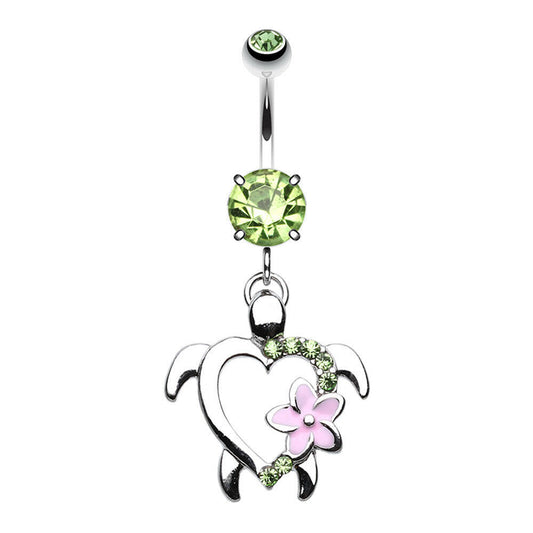 Turtle Hawaiian Flower Belly Button Ring Impulse Piercings Green