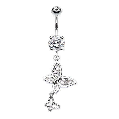 Twin Butterfly Cubic Zirconia Belly Button Ring Navel Ring Impulse Piercings