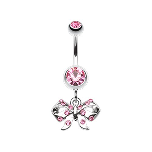 Twinkling Bow Belly Button Ring Navel Ring Impulse Piercings Light Pink