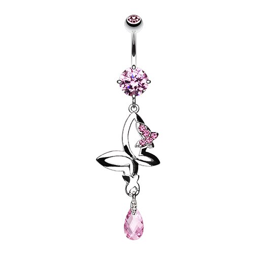 Twinkling Butterfly Teardrop Sparkle Cubic Zirconia Belly Button Ring Navel Ring Impulse Piercings Pink