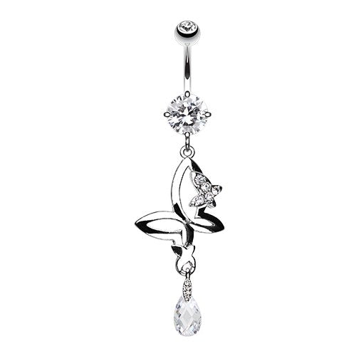 Twinkling Butterfly Teardrop Sparkle Cubic Zirconia Belly Button Ring Navel Ring Impulse Piercings Clear