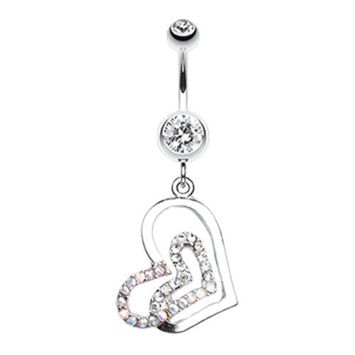 Twinkling Double Heart Belly Button Ring Navel Ring Impulse Piercings Clear