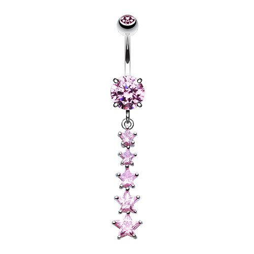 Twinkling Five Star Cubic Zirconia Belly Button Ring Navel Ring Impulse Piercings Pink