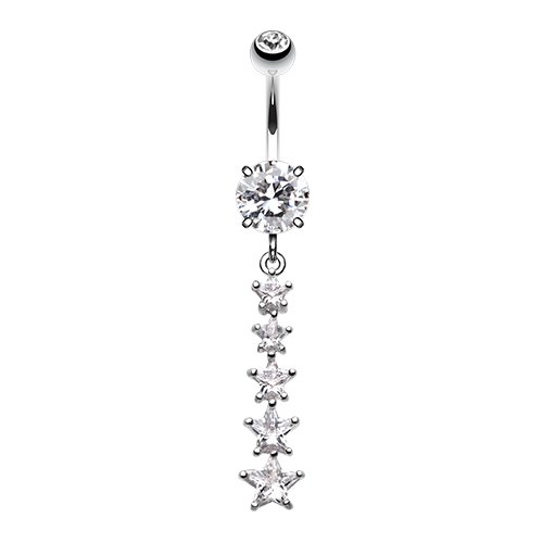 Twinkling Five Star Cubic Zirconia Belly Button Ring Navel Ring Impulse Piercings Clear