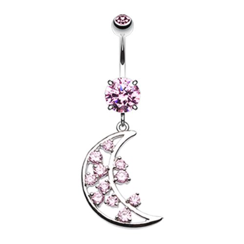 Twinkling Moon Cubic Zirconia Belly Button Ring Navel Ring Impulse Piercings Pink