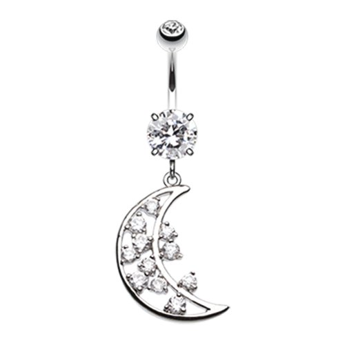 Twinkling Moon Cubic Zirconia Belly Button Ring Navel Ring Impulse Piercings Clear