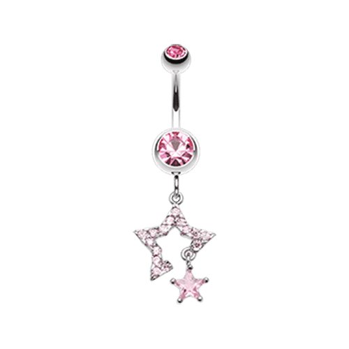 Twinkling Stars Belly Button Ring Navel Ring Impulse Piercings Light Pink