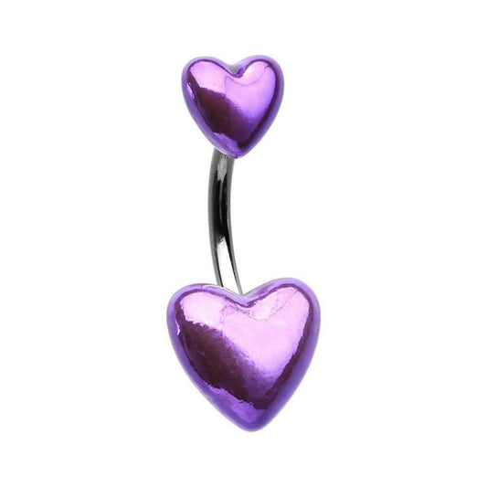 Two of Hearts Metallic Belly Button Ring Navel Ring Impulse Piercings Purple