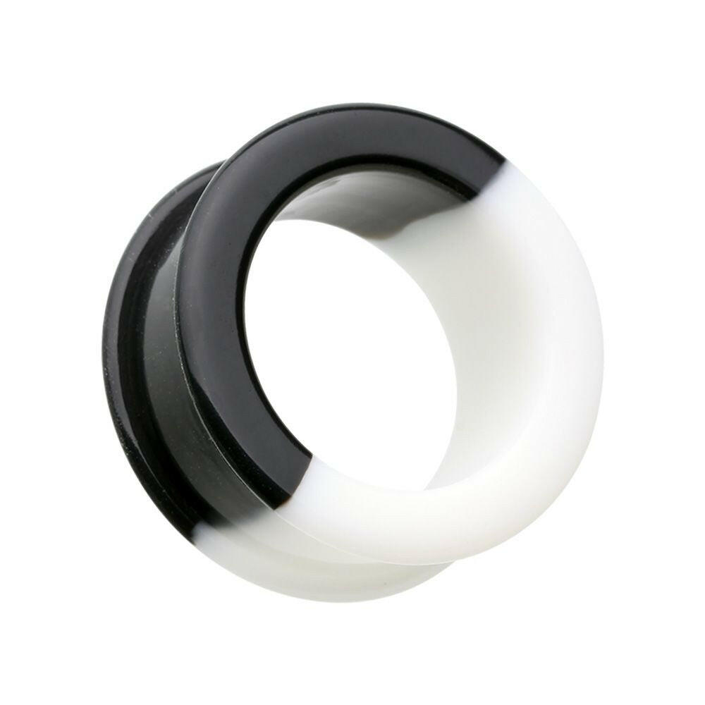 Two Tone Black & White Flexible Silicone Double Flared Ear Gauge Tunnel Plug Plugs Impulse Piercings 2 GA (6.5mm)