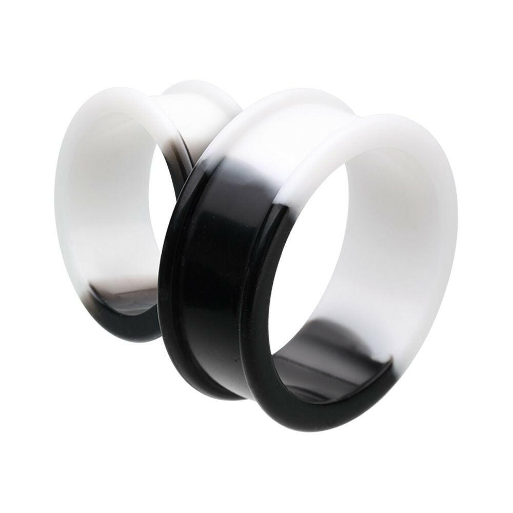 Two Tone Black & White Supersize Flexible Silicone Double Flared Ear Gauge Tunnel Plug Plugs Impulse Piercings 1-1/8" (29mm)