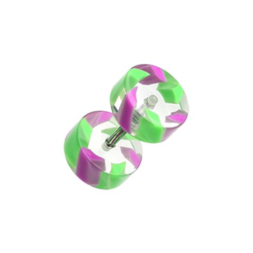 Two Tone Stripe UV Acrylic Fake Plug Fake Plug Impulse Piercings 16 gauge (1.2mm) Green/Purple