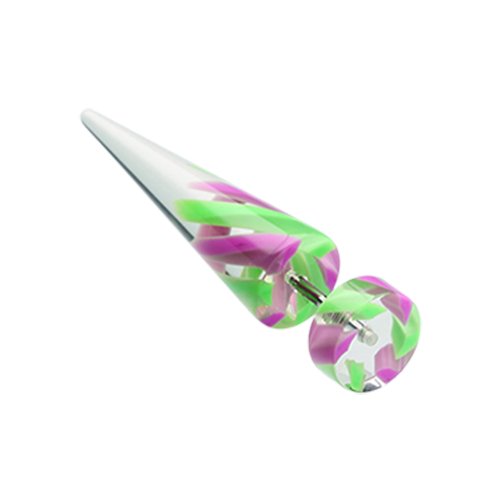 Two Tone Stripe UV Acrylic Fake Taper Fake Plug Earrings Impulse Piercings 16 gauge(1.2mm) Green/Purple