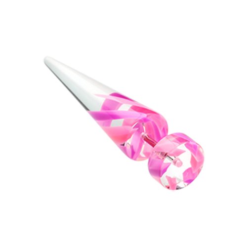 Two Tone Stripe UV Acrylic Fake Taper Fake Plug Earrings Impulse Piercings 16 gauge(1.2mm) Pink/Purple