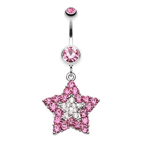 Ultra Dazzle Star Belly Button Ring Navel Ring Impulse Piercings Light Pink