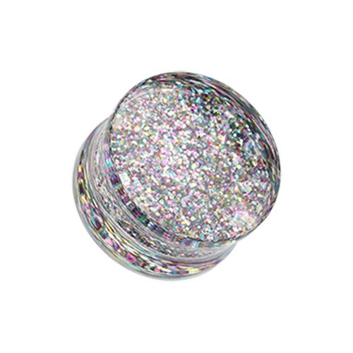 Ultra Shine Glittered Double Flared Acrylic Ear Gauge Plug Plugs Impulse Piercings 2 gauge (6.5mm) Rainbow