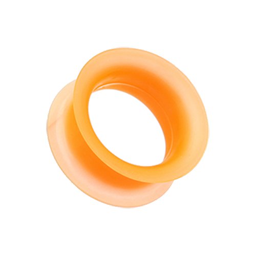 Ultra Thin Flexible Silicone Ear Skin Double Flared Tunnel Plug Plugs Impulse Piercings 8 gauge (3.2mm) Orange