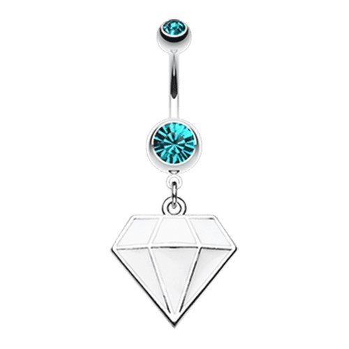 Urban Diamond Steel Belly Button Ring Navel Ring Impulse Piercings Teal/White